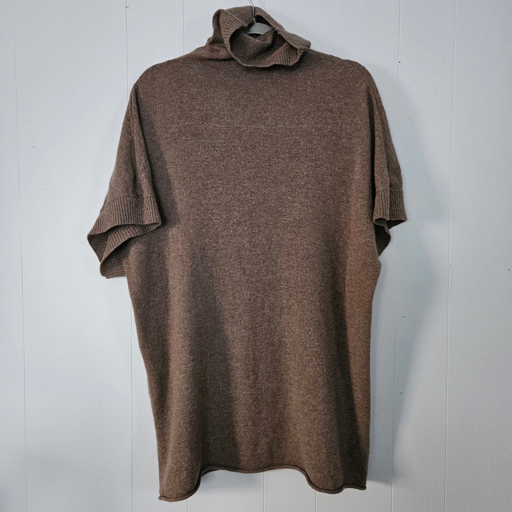J.Jill 100% Cashmere Cowl Neck Tunic Sweater‎ Women L Brown Short Sleeve Neutral